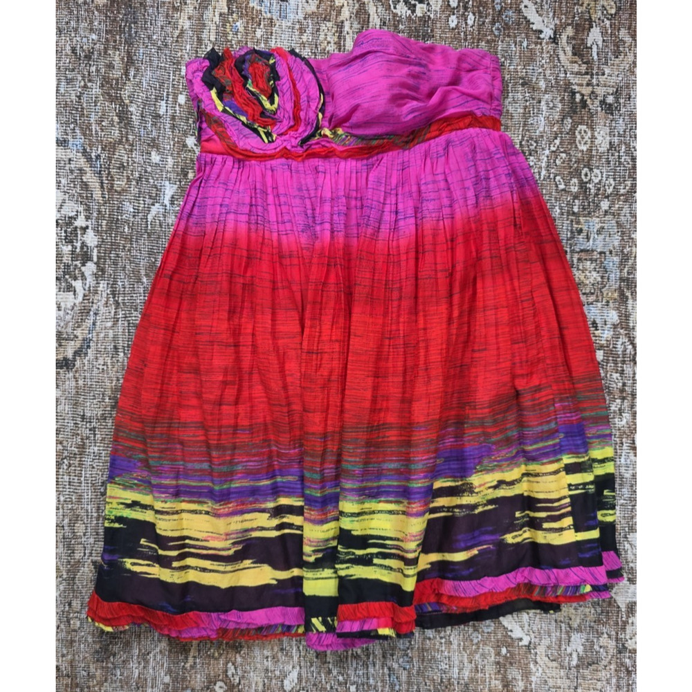 La ROK Strapless Babydoll Mini Dress Silk Blend Womens S Empire Waist Party Boho